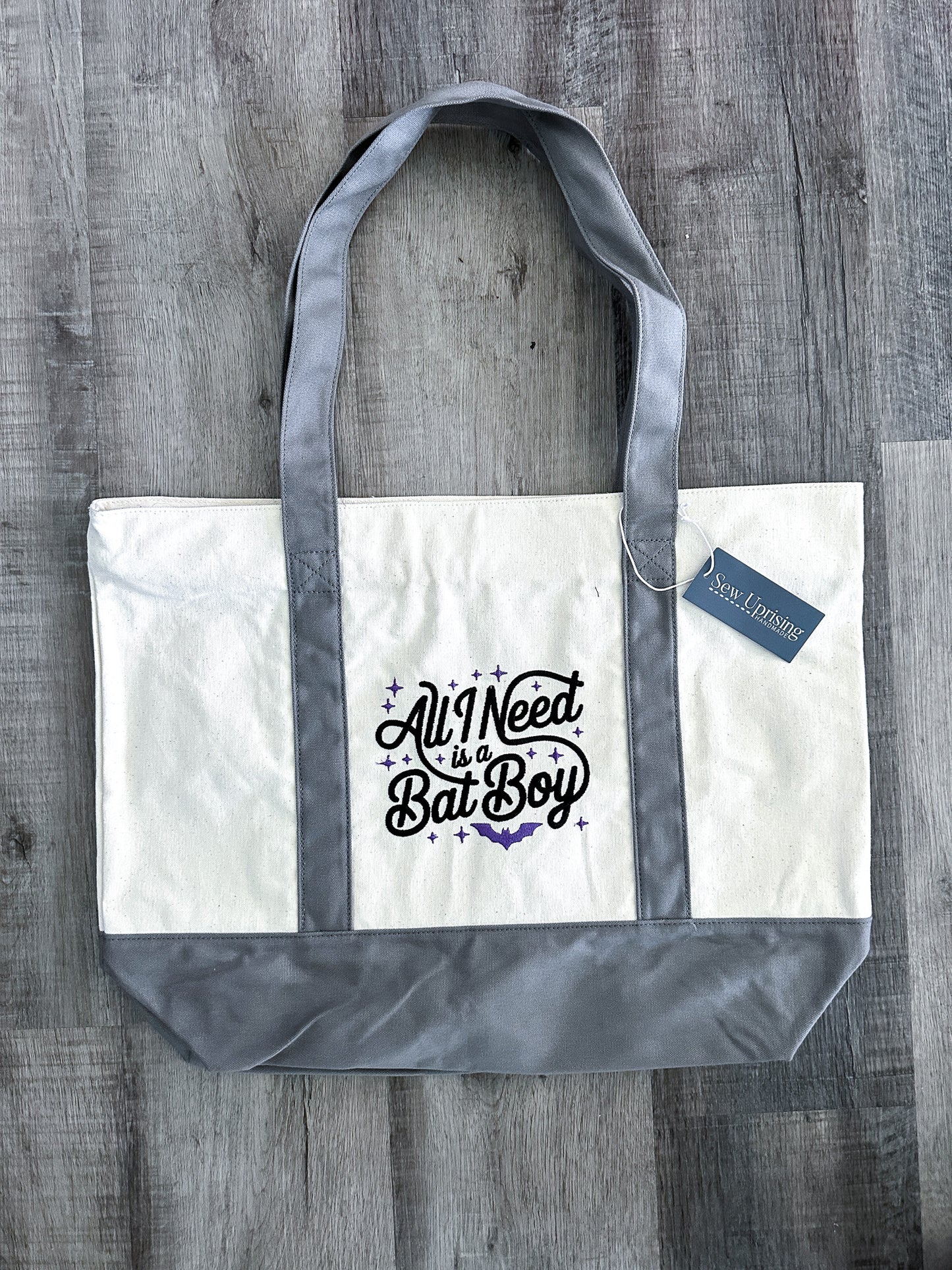 ALL I NEED IS A BAT BOY EMBROIDERED BOOK TOTE