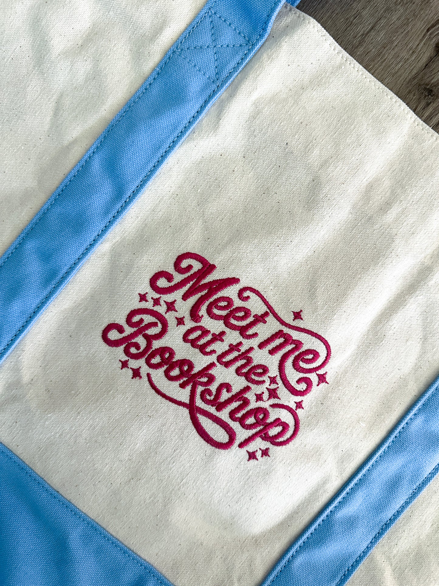 MEET ME AT THE BOOKSHOP EMBROIDERED BOOK TOTE