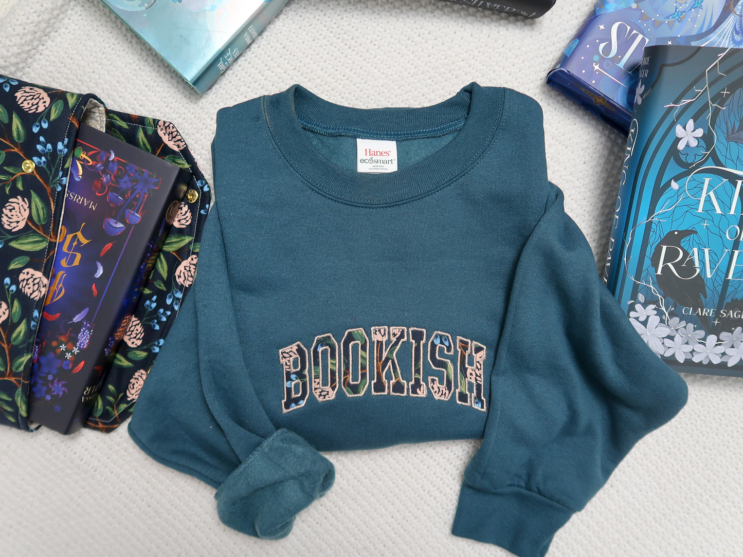 **Pre-order** "Bookish" Wildwood Peony Night Edition APPLIQUÉ  Embroidered Sweatshirt