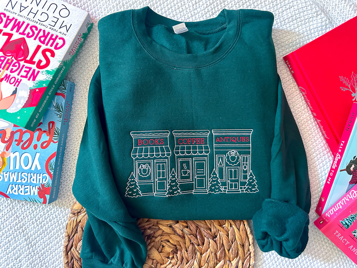 Books Coffee Antiques Sweatshirt | Embroidered Fall Crewneck