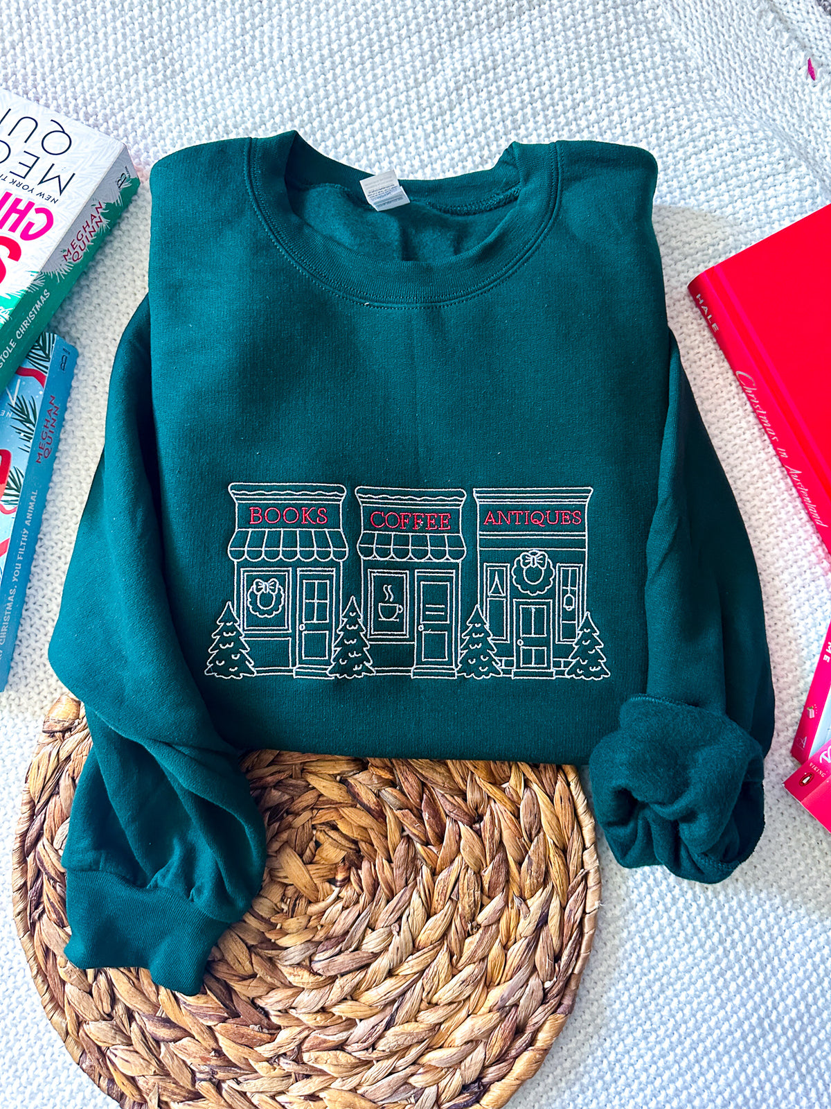 Books Coffee Antiques Sweatshirt | Embroidered Fall Crewneck