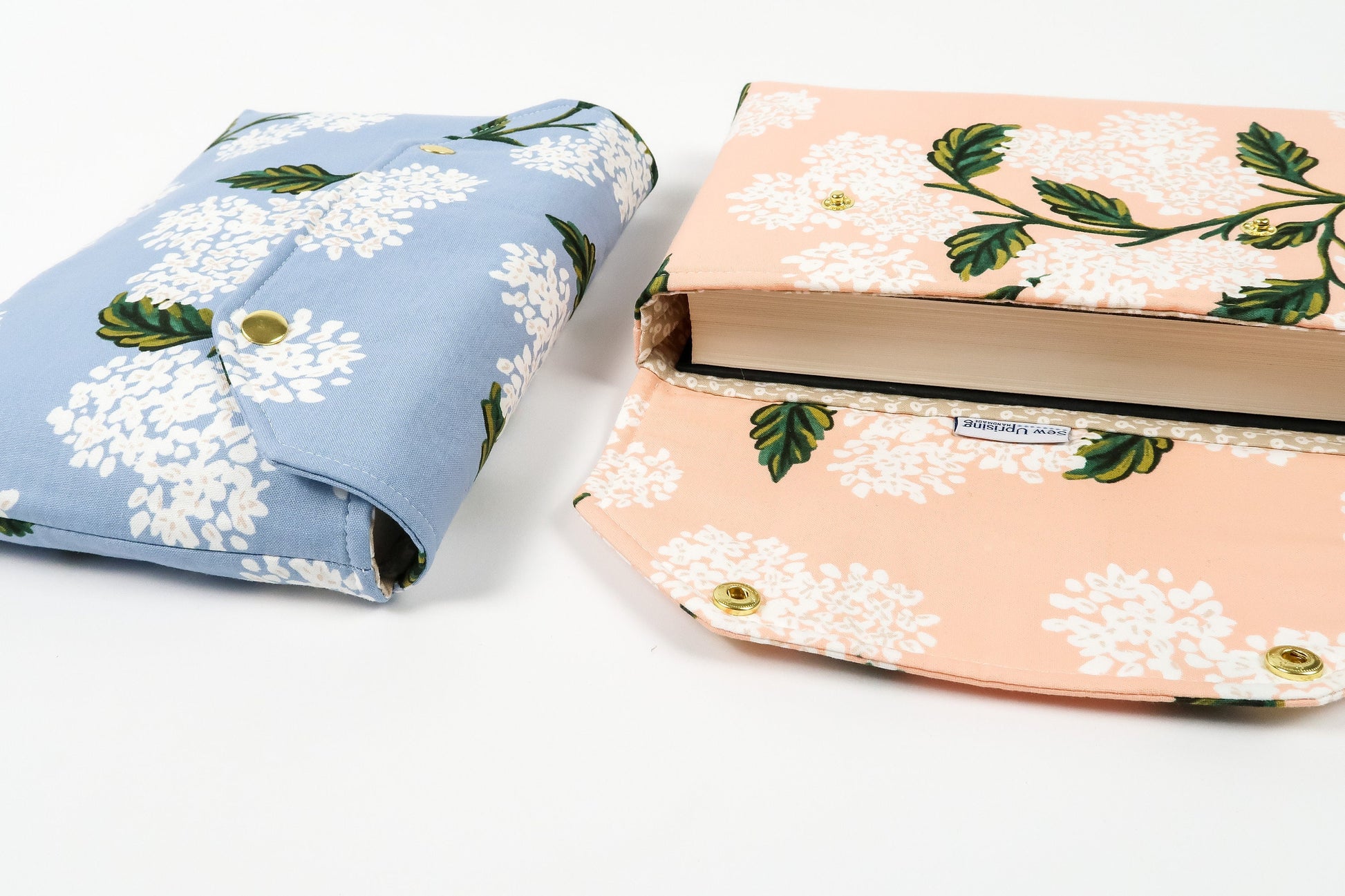 Deluxe Book Sleeve Full cover High End Custom Gift BookTok Spring Floral Designer Rifle Paper Co Fabric Hydrangea Pink Blue