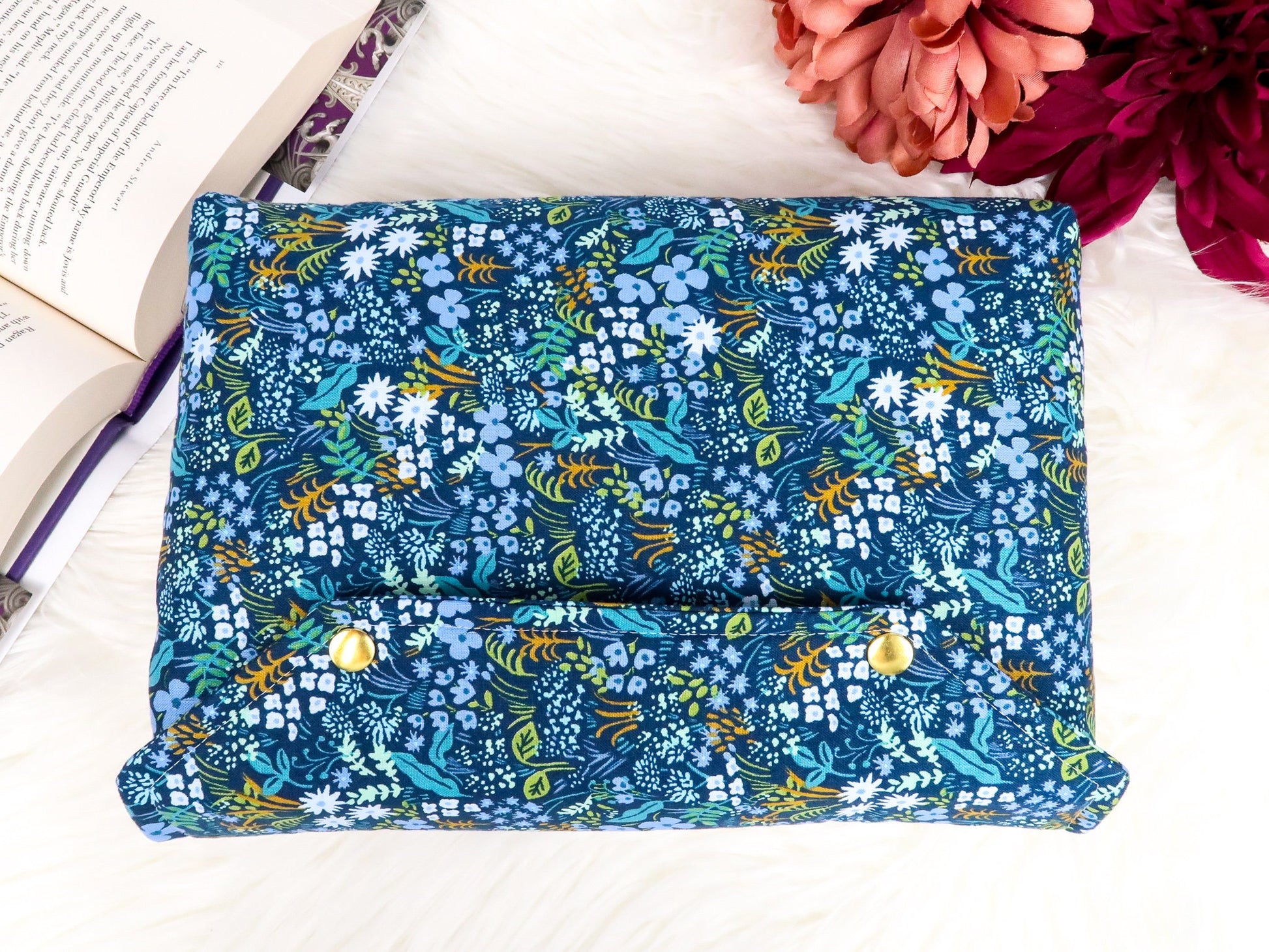 English Garden Meadow Rifle Paper Co Fabric Pink Blue Petite Deluxe Book Sleeve Full cover High End Custom Gift BookTok Floral Designer