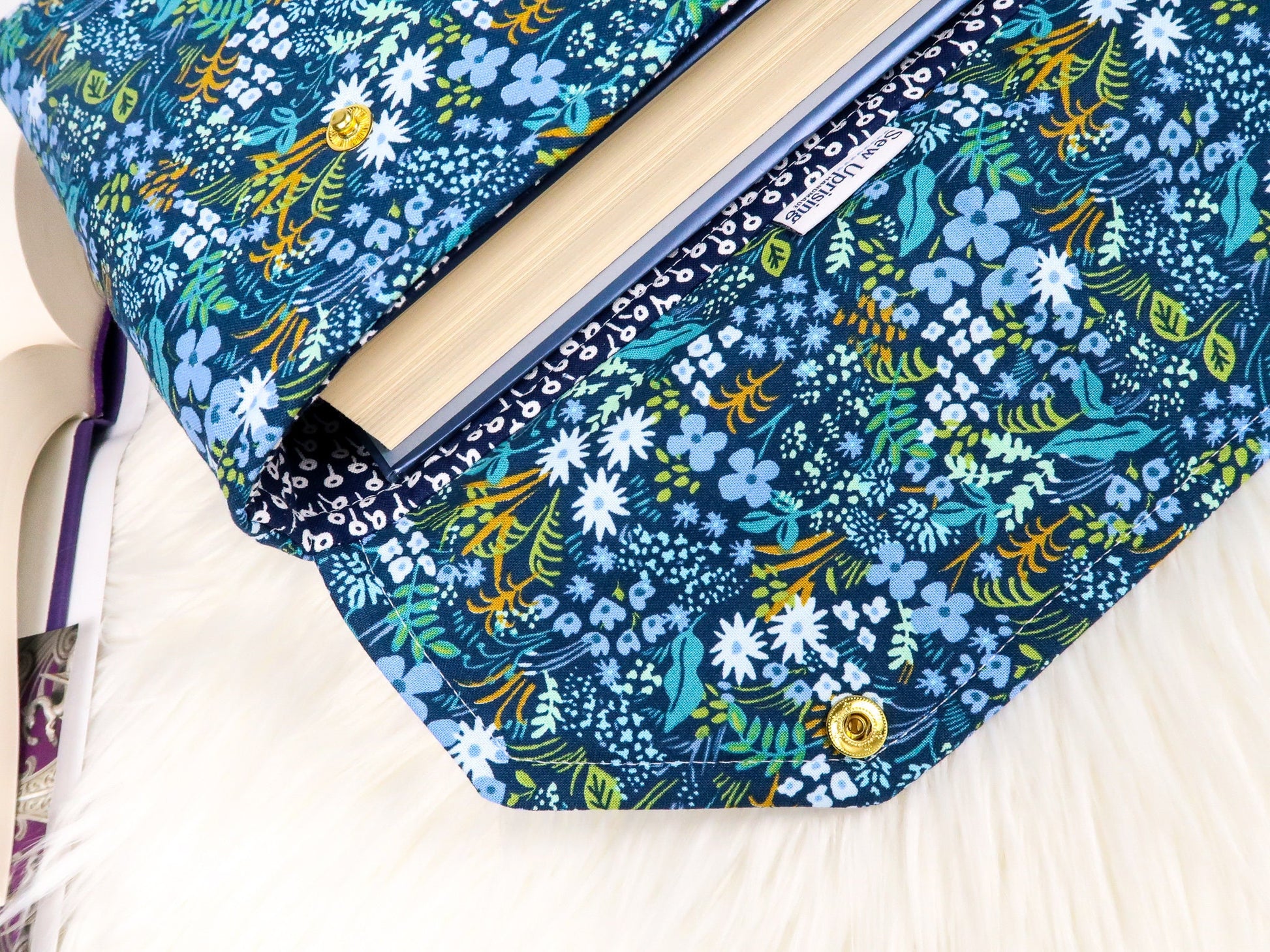 English Garden Meadow Rifle Paper Co Fabric Pink Blue Petite Deluxe Book Sleeve Full cover High End Custom Gift BookTok Floral Designer