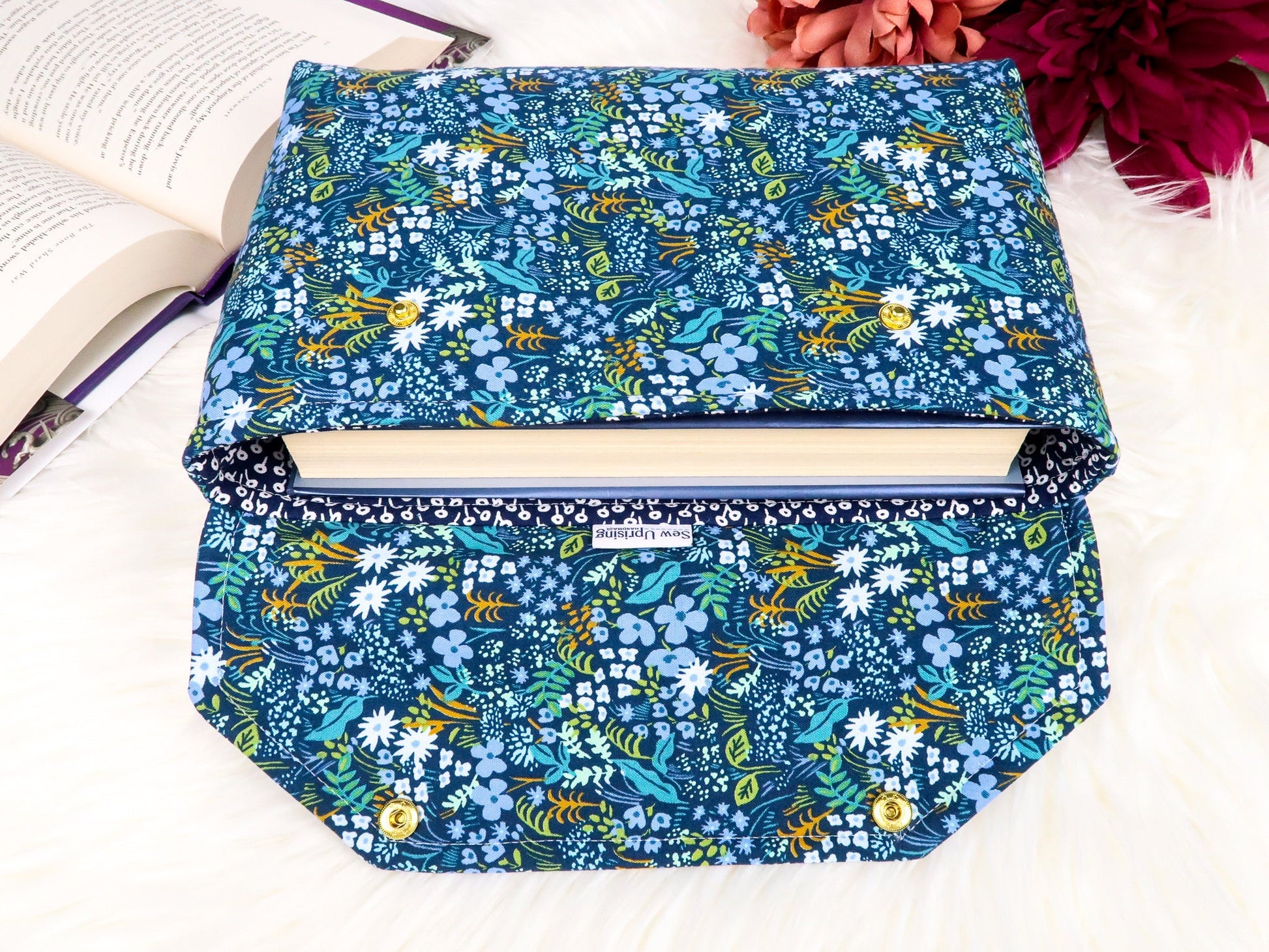 English Garden Meadow Rifle Paper Co Fabric Pink Blue Petite Deluxe Book Sleeve Full cover High End Custom Gift BookTok Floral Designer