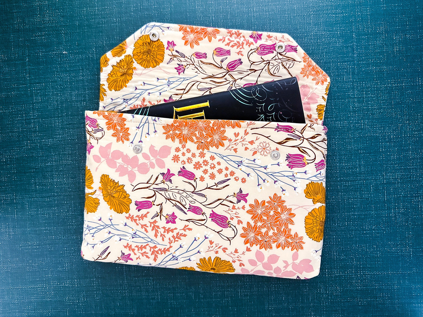 Envelope Book Sleeve with Closure Deluxe Book Sleeve Full cover High End Custom Gift BookTok Floral Designer Cream Bluebell Protective book