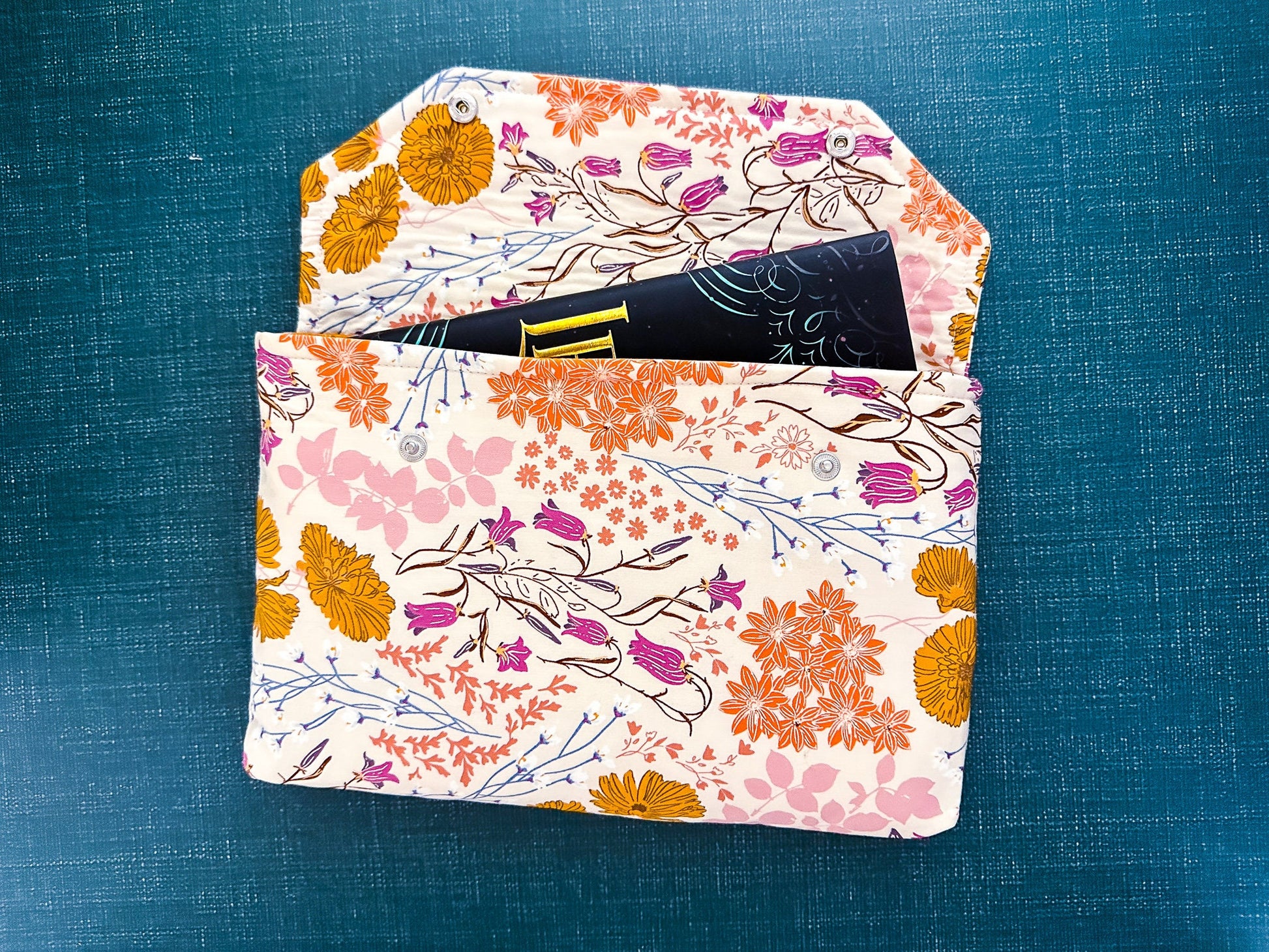 Envelope Book Sleeve with Closure Deluxe Book Sleeve Full cover High End Custom Gift BookTok Floral Designer Cream Bluebell Protective book