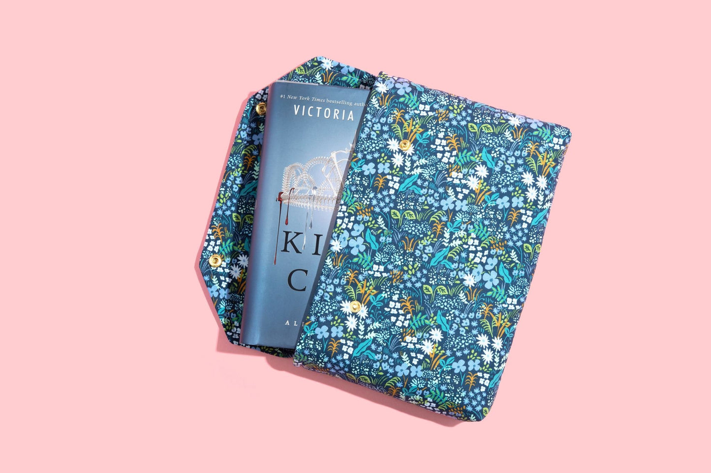 English Garden Meadow Rifle Paper Co Fabric Pink Blue Petite Deluxe Book Sleeve Full cover High End Custom Gift BookTok Floral Designer