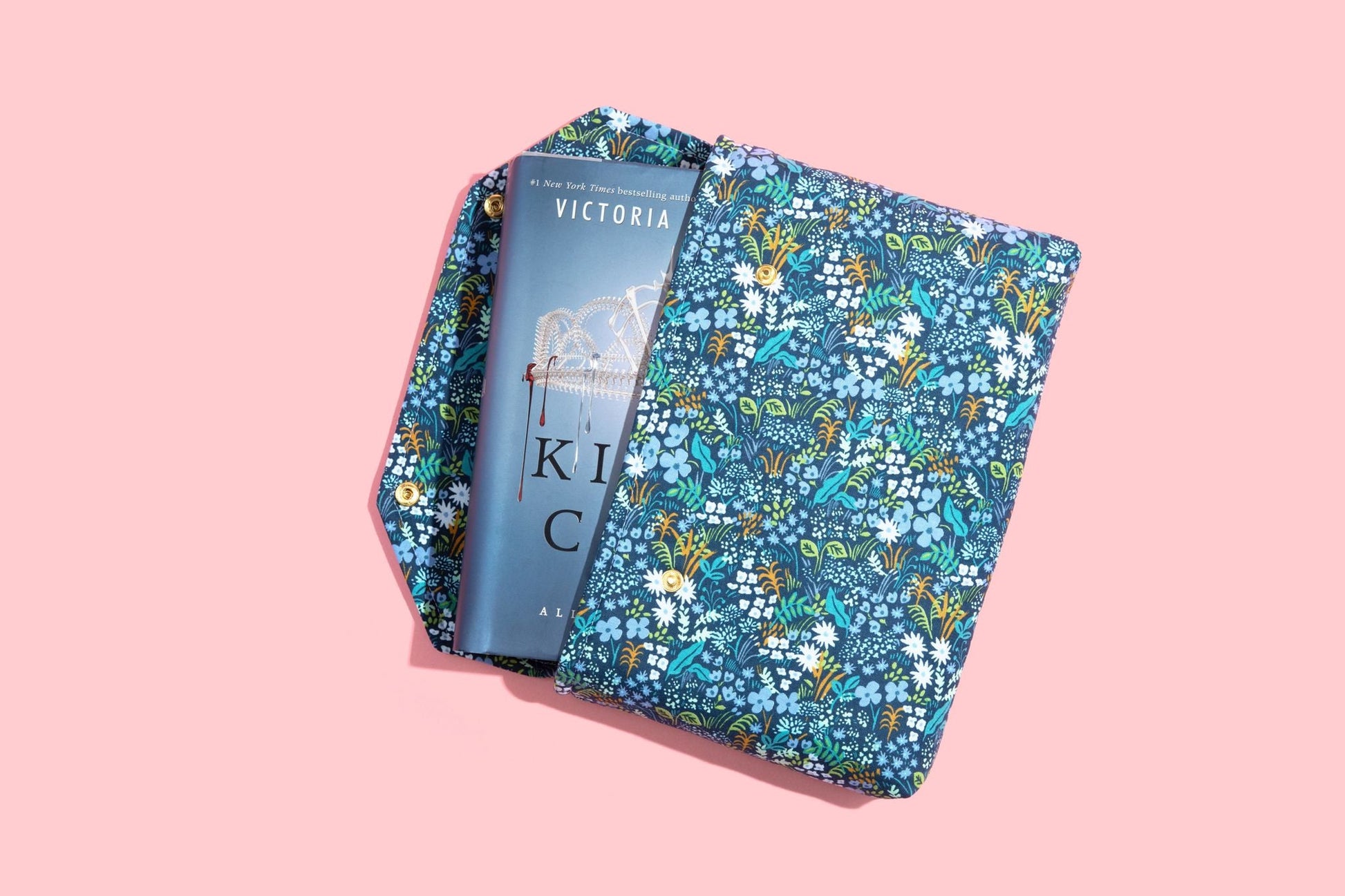 English Garden Meadow Rifle Paper Co Fabric Pink Blue Petite Deluxe Book Sleeve Full cover High End Custom Gift BookTok Floral Designer