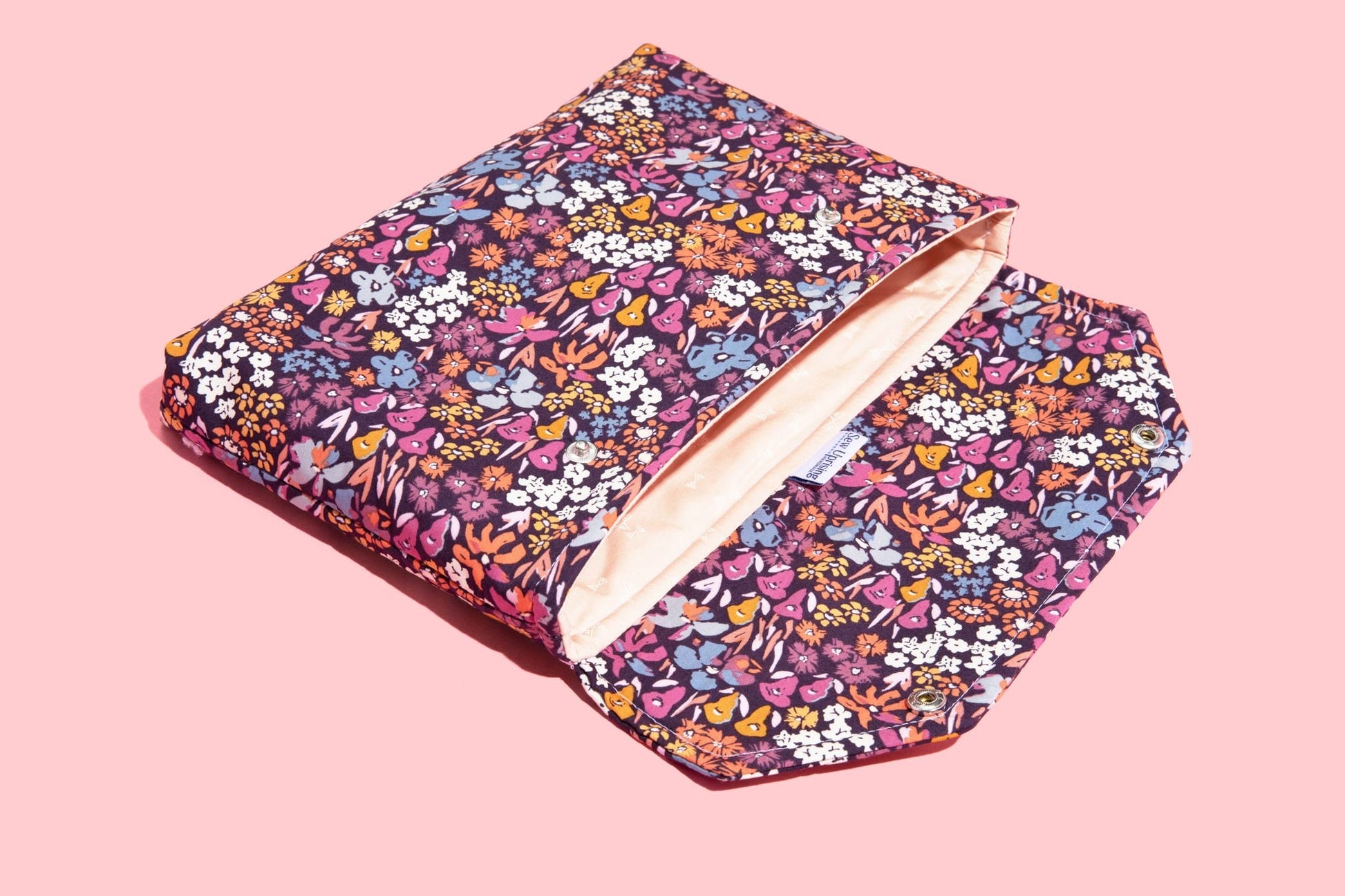 Full cover Protective Book Sleeve With Snap Closure, Purple Floral Fabric Kindle Sleeve, Padded Envelope Book Pouch Accessory Handmade Gift