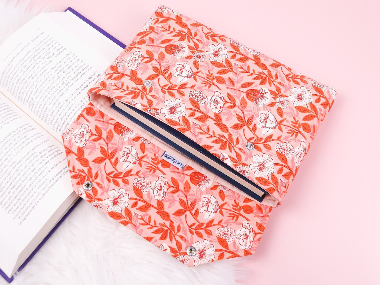 Envelope Book Sleeve with Closure Deluxe Book Sleeve Full cover High End Custom Gift BookTok Floral Pink Spring Rose Protective book