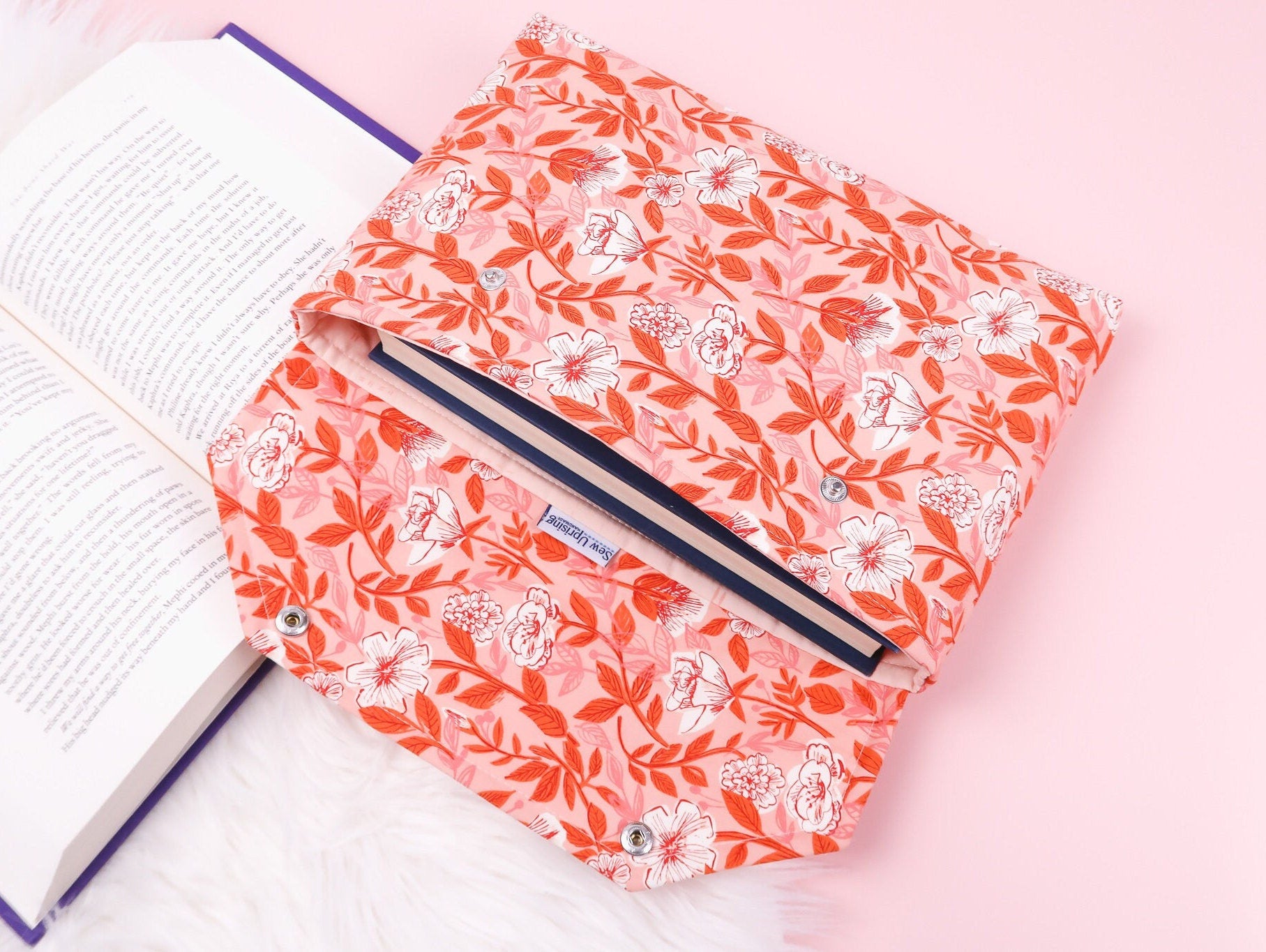 Envelope Book Sleeve with Closure Deluxe Book Sleeve Full cover High End Custom Gift BookTok Floral Pink Spring Rose Protective book