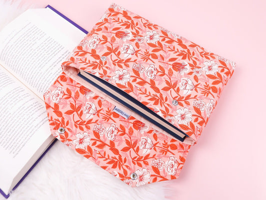 Envelope Book Sleeve with Closure Deluxe Book Sleeve Full cover High End Custom Gift BookTok Floral Pink Spring Rose Protective book