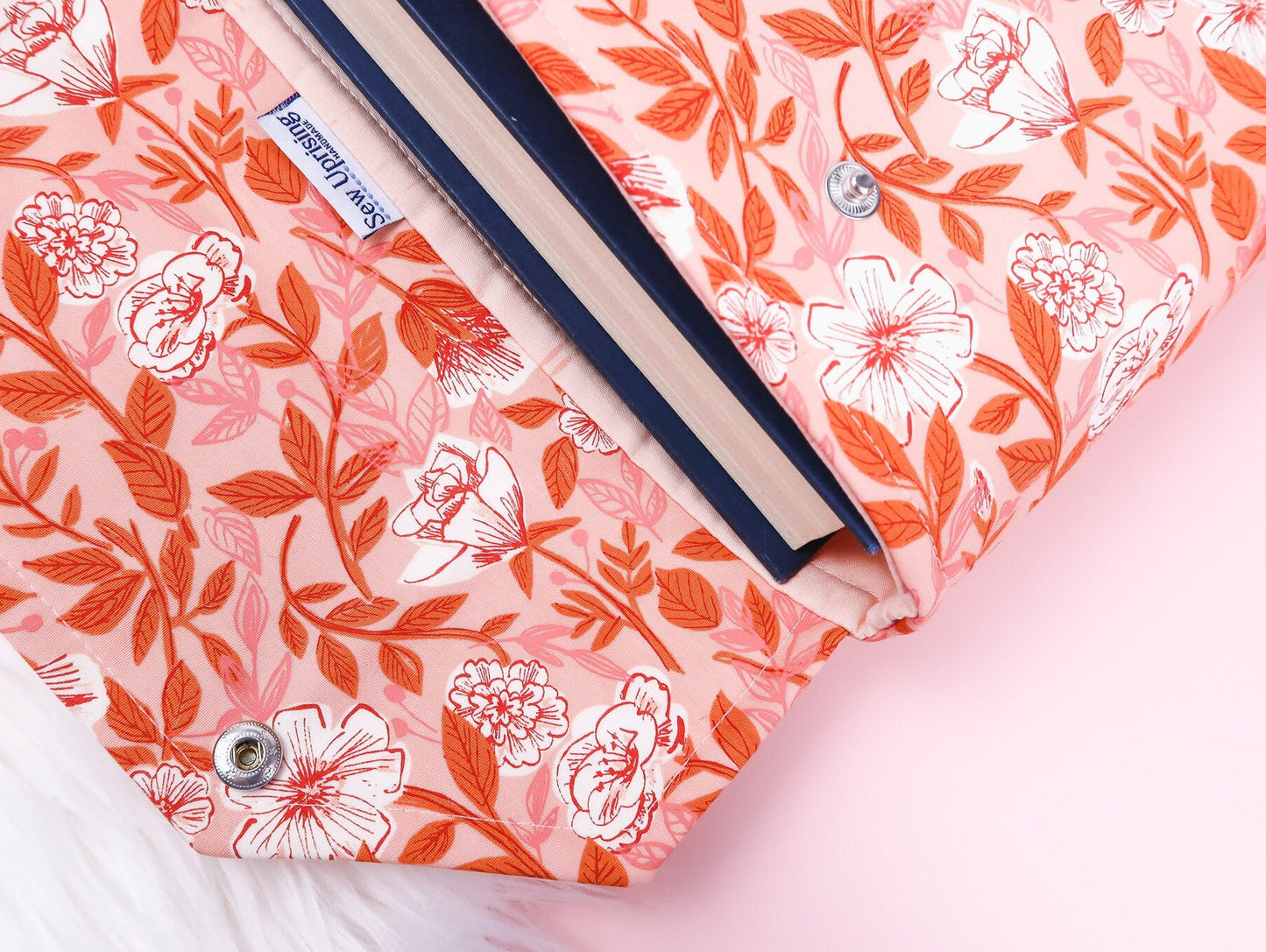 Envelope Book Sleeve with Closure Deluxe Book Sleeve Full cover High End Custom Gift BookTok Floral Pink Spring Rose Protective book