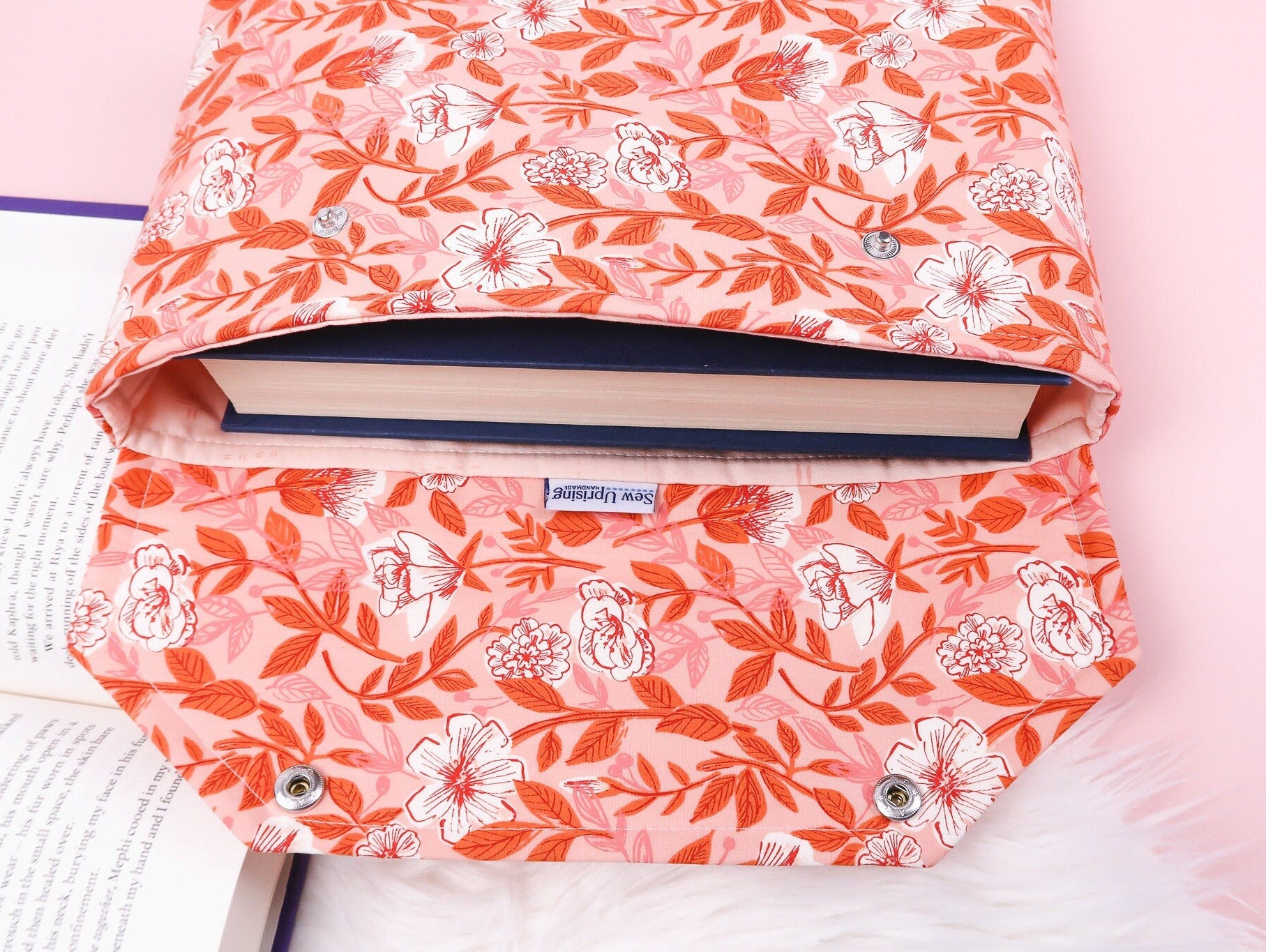 Envelope Book Sleeve with Closure Deluxe Book Sleeve Full cover High End Custom Gift BookTok Floral Pink Spring Rose Protective book