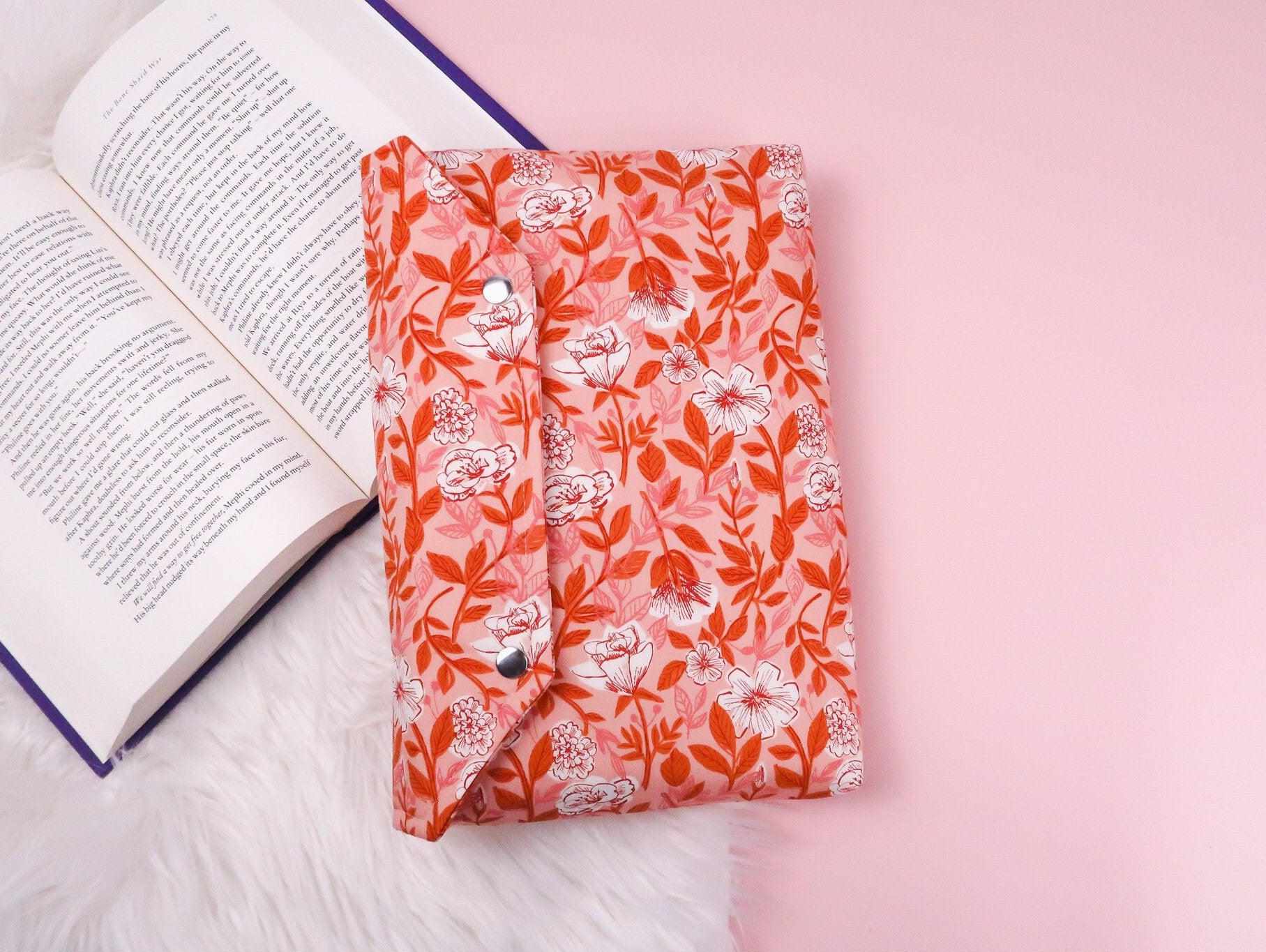 Envelope Book Sleeve with Closure Deluxe Book Sleeve Full cover High End Custom Gift BookTok Floral Pink Spring Rose Protective book