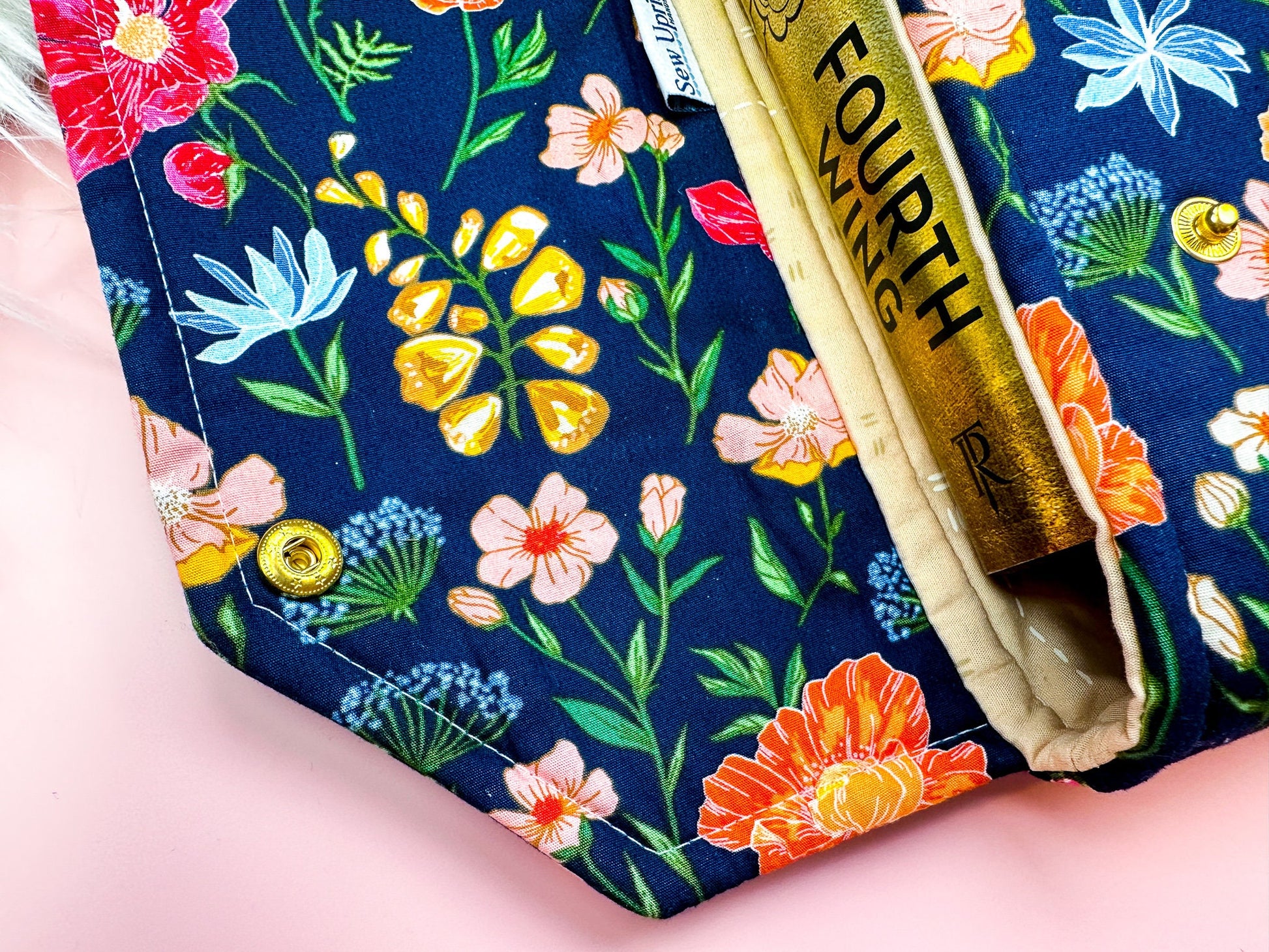 Protective Envelope Book Sleeve with Closure Deluxe Book Sleeve Full cover High End Custom Gift BookTok Floral Designer Navy Flower Fields