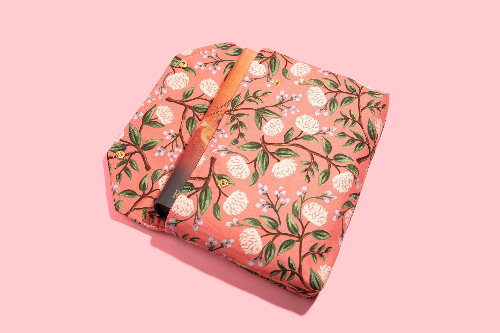 Envelope Book Sleeve with Closure Full Cover Book High End Custom Gift BookTok Floral Designer Rifle Paper Co Fabric Wildwood Peonies Pink