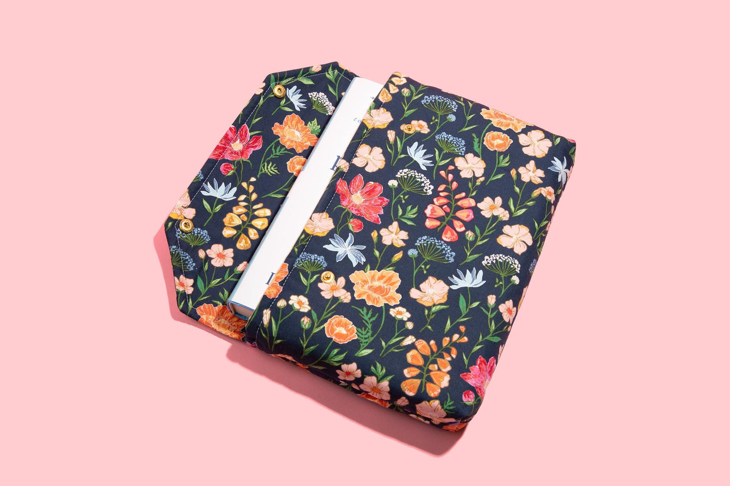 Protective Envelope Book Sleeve with Closure Deluxe Book Sleeve Full cover High End Custom Gift BookTok Floral Designer Navy Flower Fields