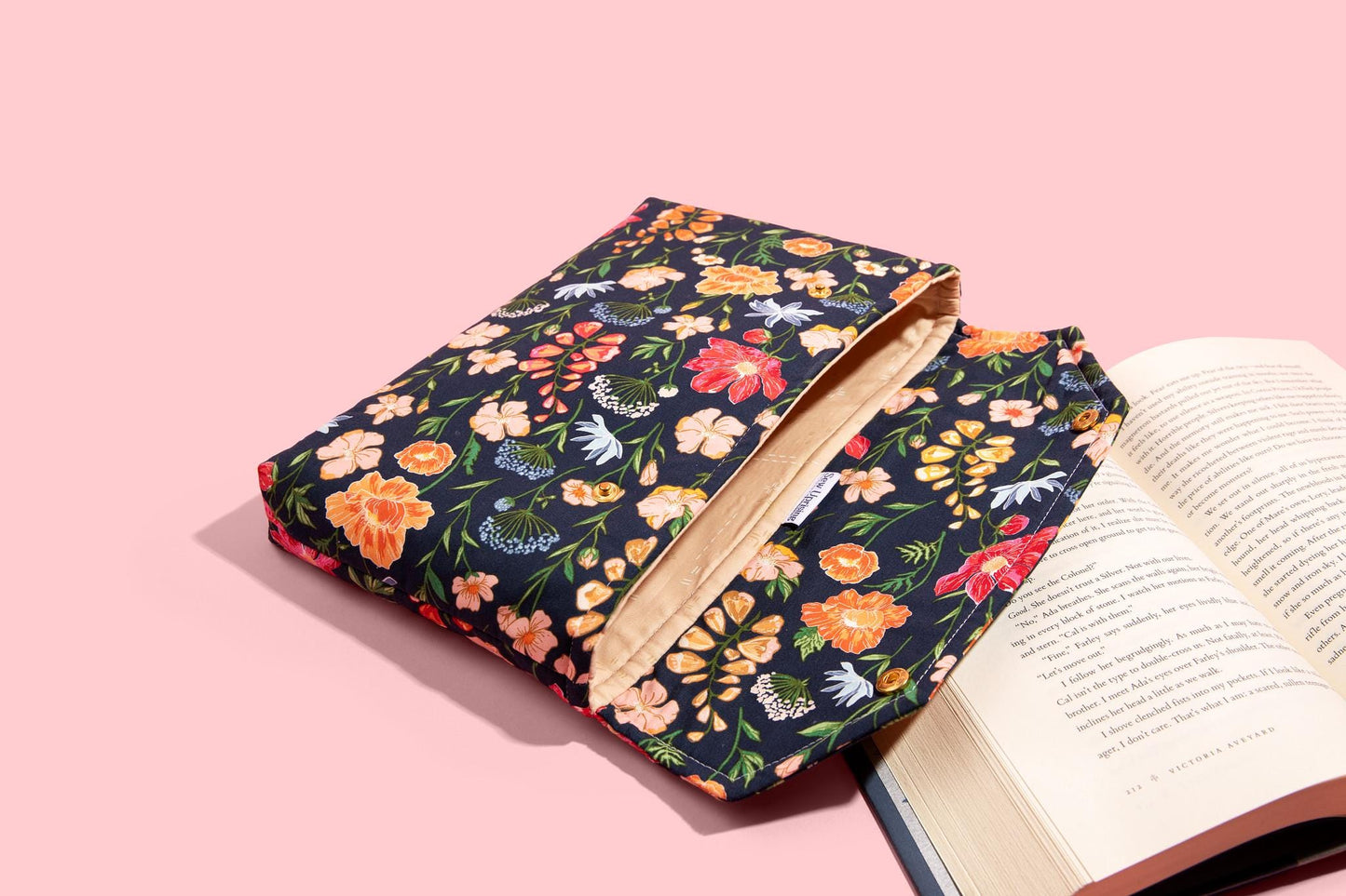 Protective Envelope Book Sleeve with Closure Deluxe Book Sleeve Full cover High End Custom Gift BookTok Floral Designer Navy Flower Fields
