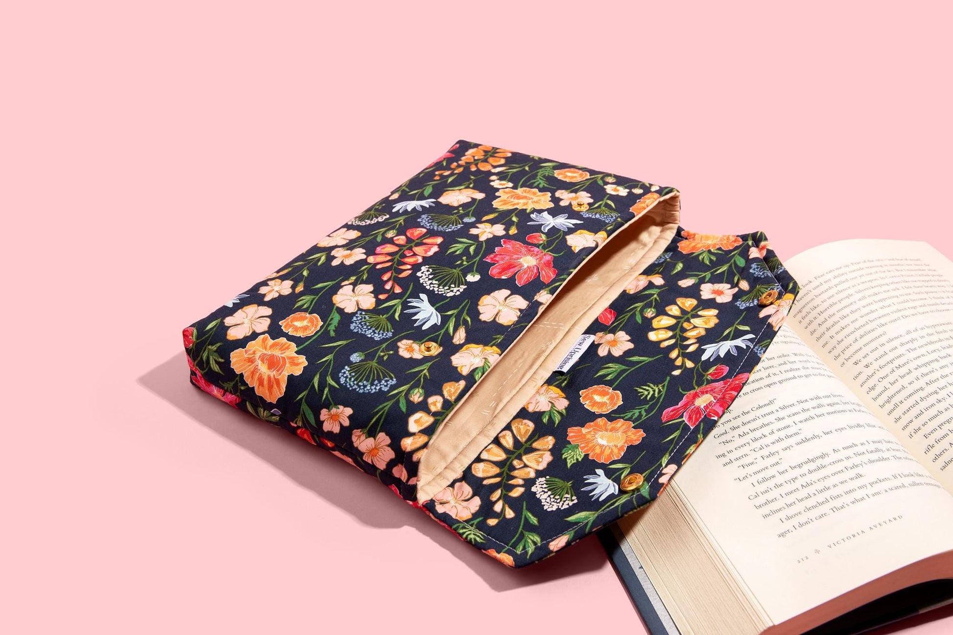 Protective Envelope Book Sleeve with Closure Deluxe Book Sleeve Full cover High End Custom Gift BookTok Floral Designer Navy Flower Fields