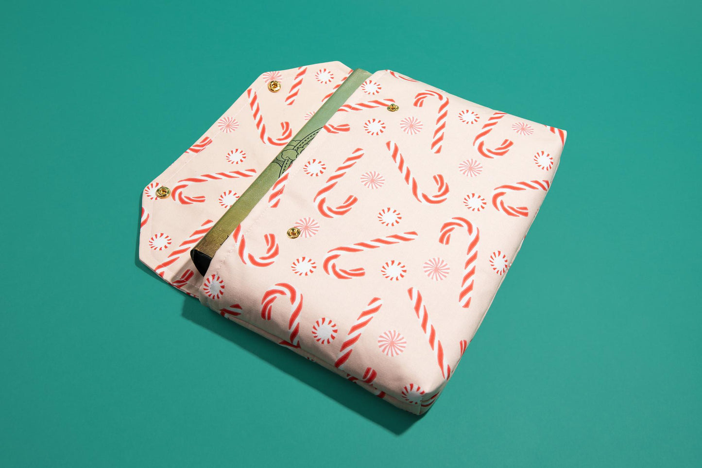 Protective envelope booksleeve with snap closure Full coverage book sleeve with padding Protective kindle case winter candy cane christmas