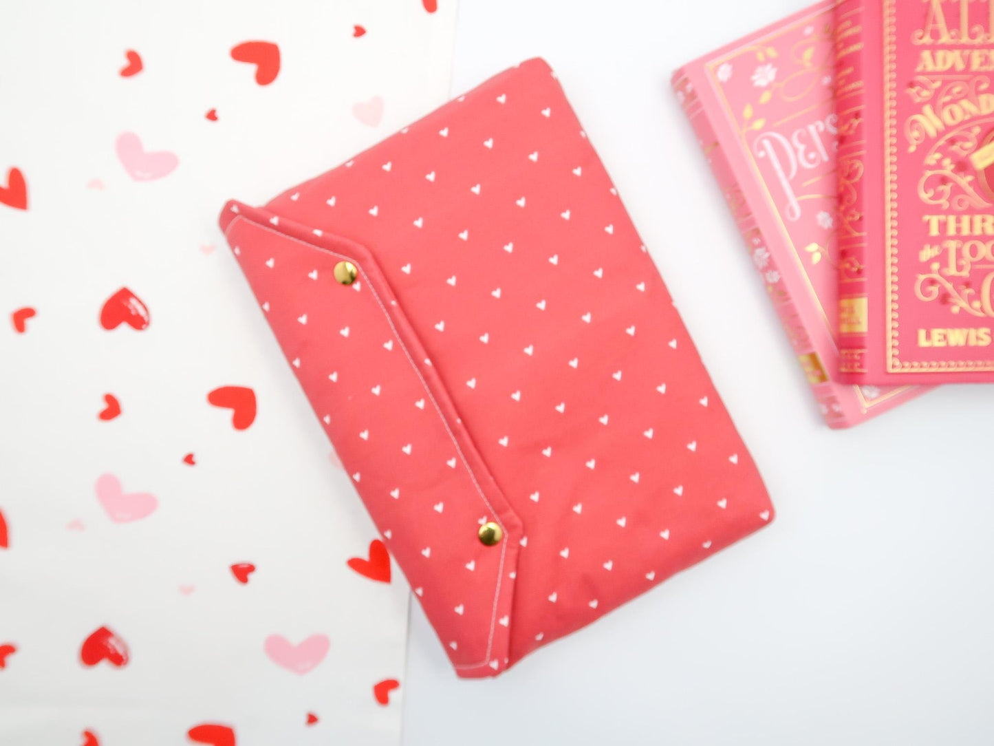 Envelope Book Sleeve with Closure Deluxe Book Sleeve Full cover High End Custom Gift BookTok Protective Valentine Red Heart Book Sleeve