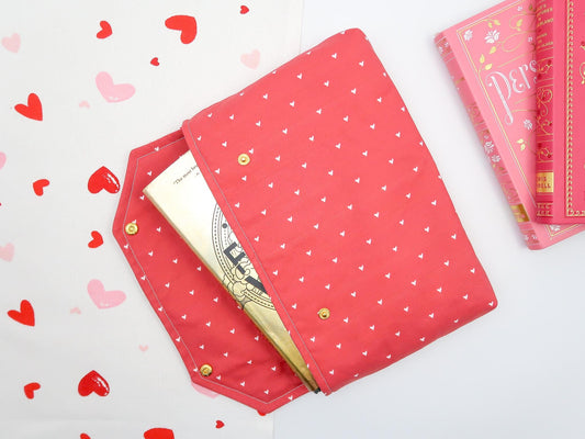 Envelope Book Sleeve with Closure Deluxe Book Sleeve Full cover High End Custom Gift BookTok Protective Valentine Red Heart Book Sleeve