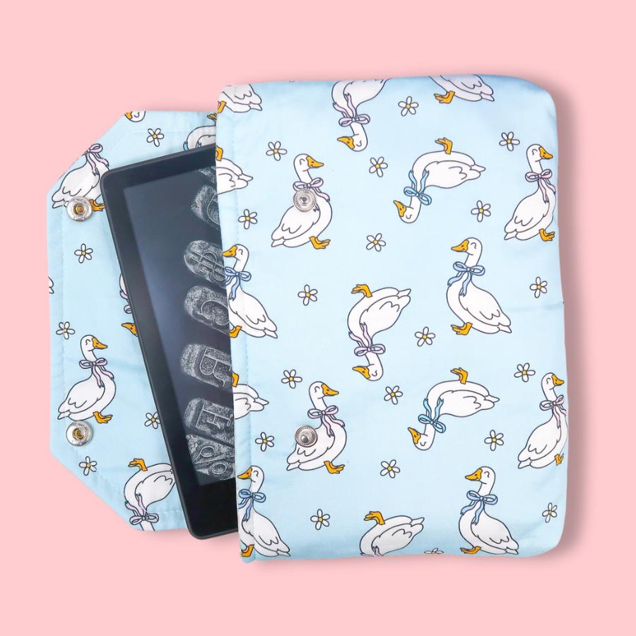 Protective padded book sleeve secure double snap closure. Kindle Sleeve, Paperwhite, Oasis, Colorsoft, EReader Coquette silly goose duck