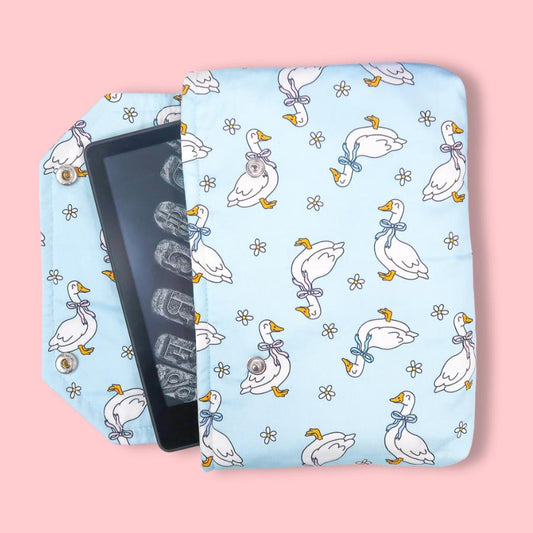 Protective padded book sleeve secure double snap closure. Kindle Sleeve, Paperwhite, Oasis, Colorsoft, EReader Coquette silly goose duck