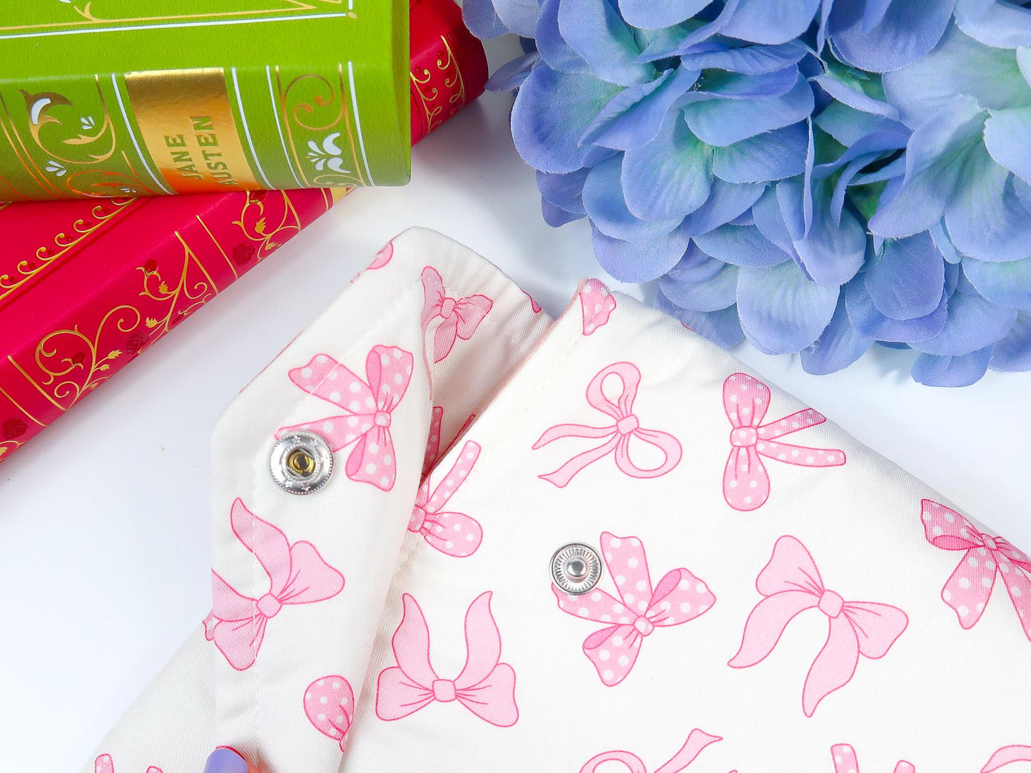 Protective padded book sleeve with secure double snap closure. Kindle Sleeve, Paperwhite, Oasis, Colorsoft, EReader Coquette pink bow