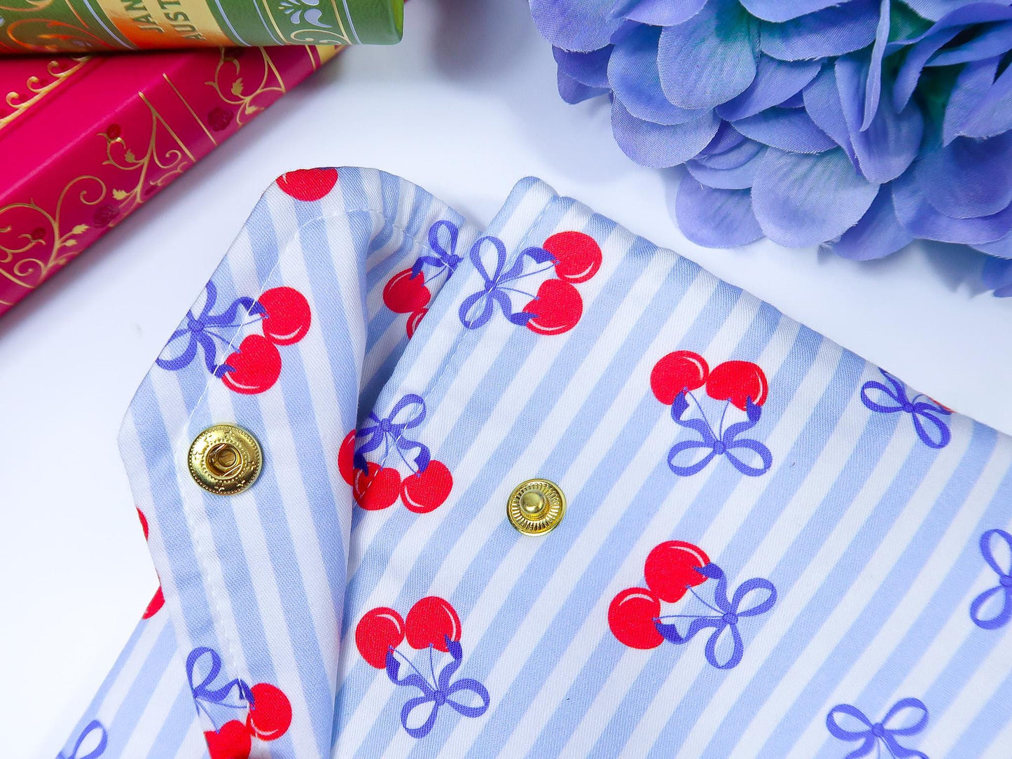 Protective padded book sleeve secure double snap closure. Kindle Sleeve, Paperwhite Oasis, Colorsoft, EReader cherry red blue bow american