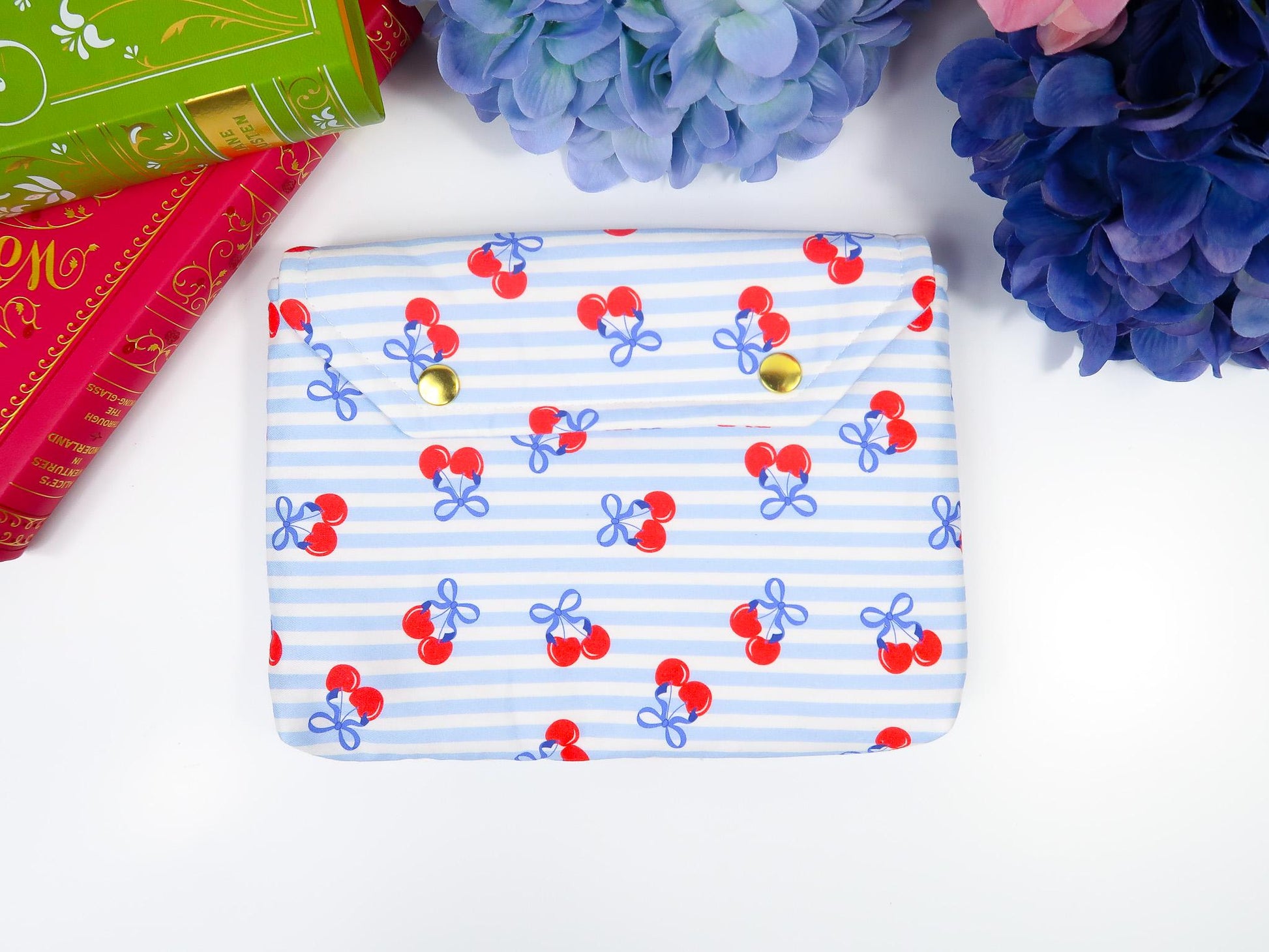 Protective padded book sleeve secure double snap closure. Kindle Sleeve, Paperwhite Oasis, Colorsoft, EReader cherry red blue bow american