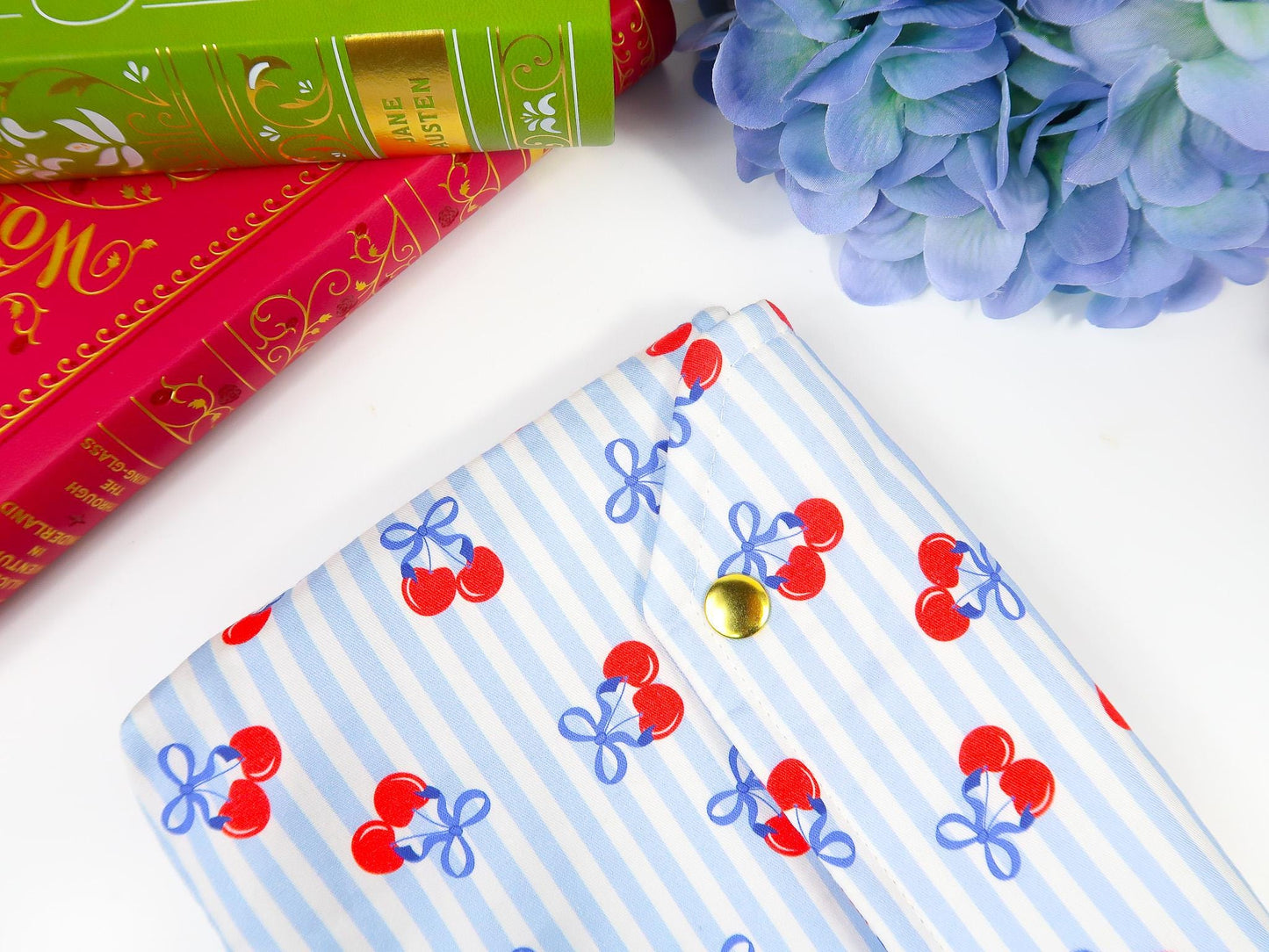 Protective padded book sleeve secure double snap closure. Kindle Sleeve, Paperwhite Oasis, Colorsoft, EReader cherry red blue bow american