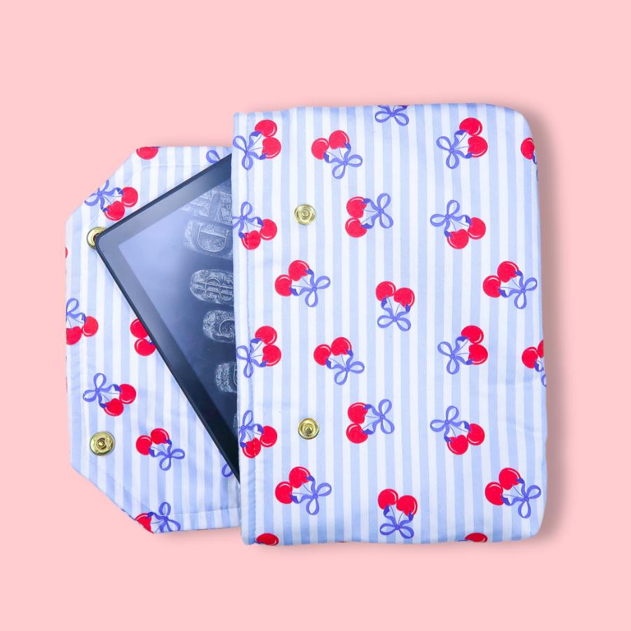 Protective padded book sleeve secure double snap closure. Kindle Sleeve, Paperwhite Oasis, Colorsoft, EReader cherry red blue bow american