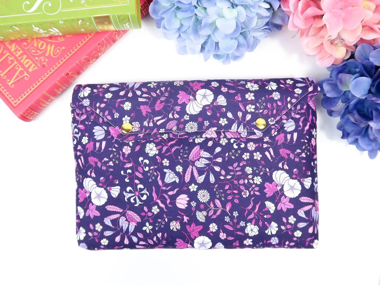 Protective padded book sleeve secure double snap closure. Kindle Sleeve, Paperwhite, Oasis, Colorsoft, EReader Purple Floral Dark Romantasy