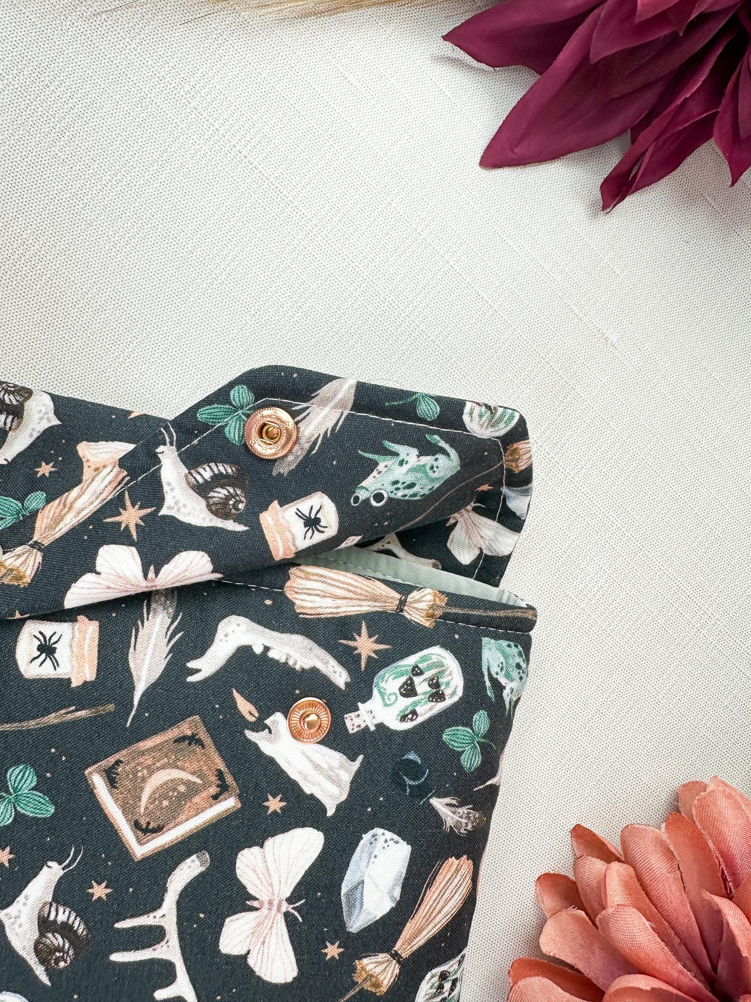 Spell Caster Fall Halloween padded protective book sleeve with secure snap closure for paperbacks hardcovers and e-readers like kindle