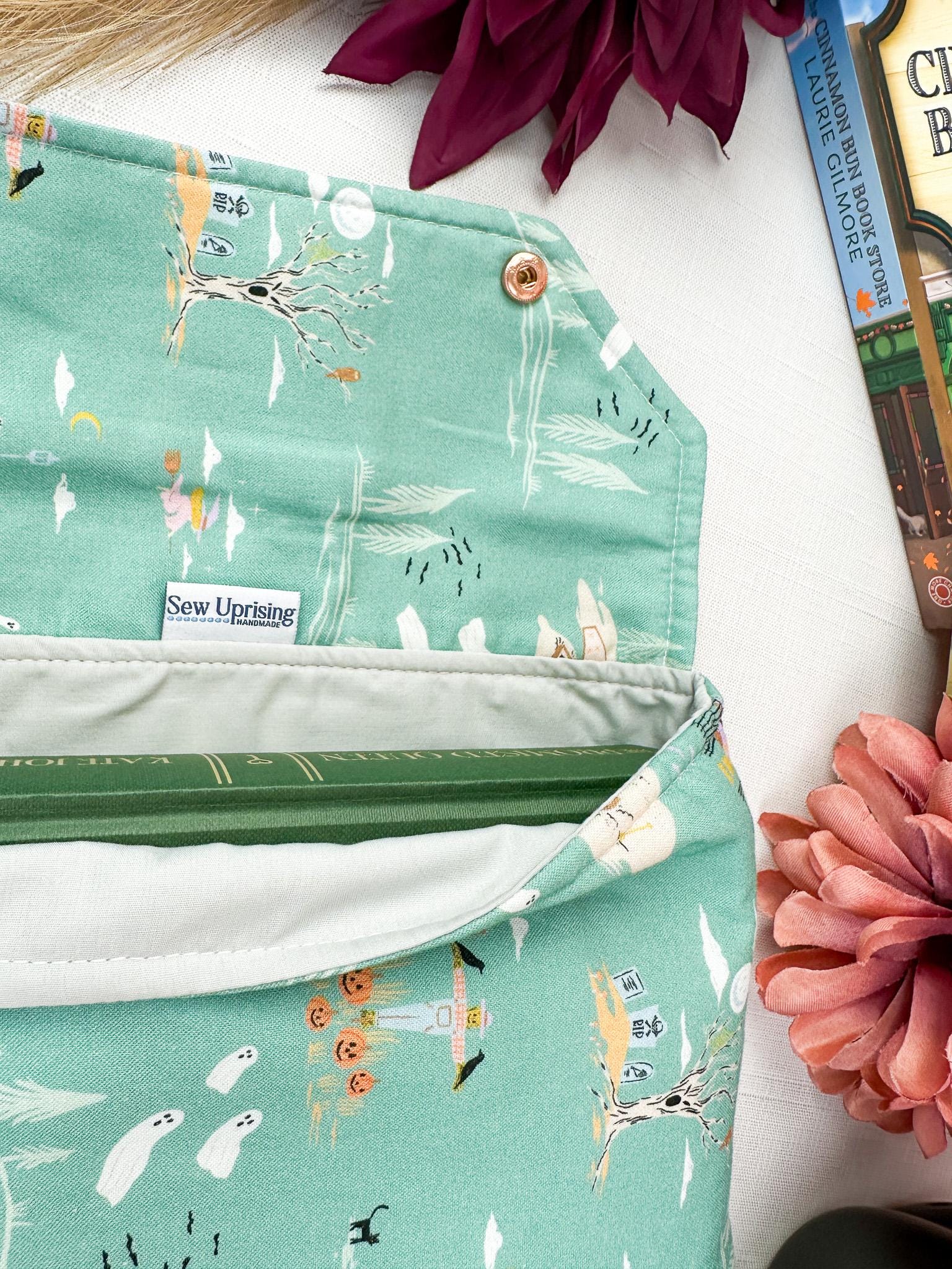 Haunted Stroll Fall Halloween padded protective book sleeve with secure snap closure