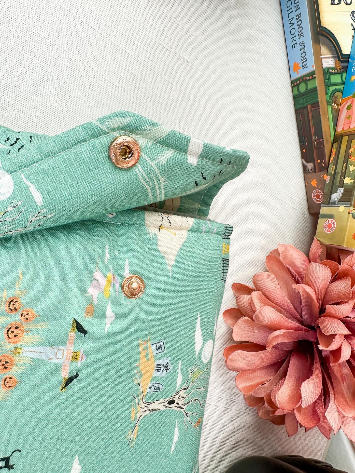 Haunted Stroll Fall Halloween padded protective book sleeve with secure snap closure