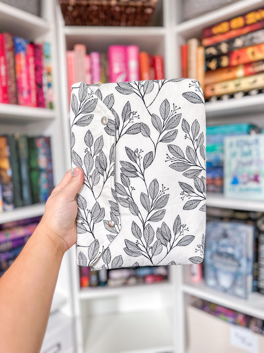 WHITE MINIMAL LEAF Deluxe Book Sleeve with Minimalist Floral Print, Full Coverage Protection