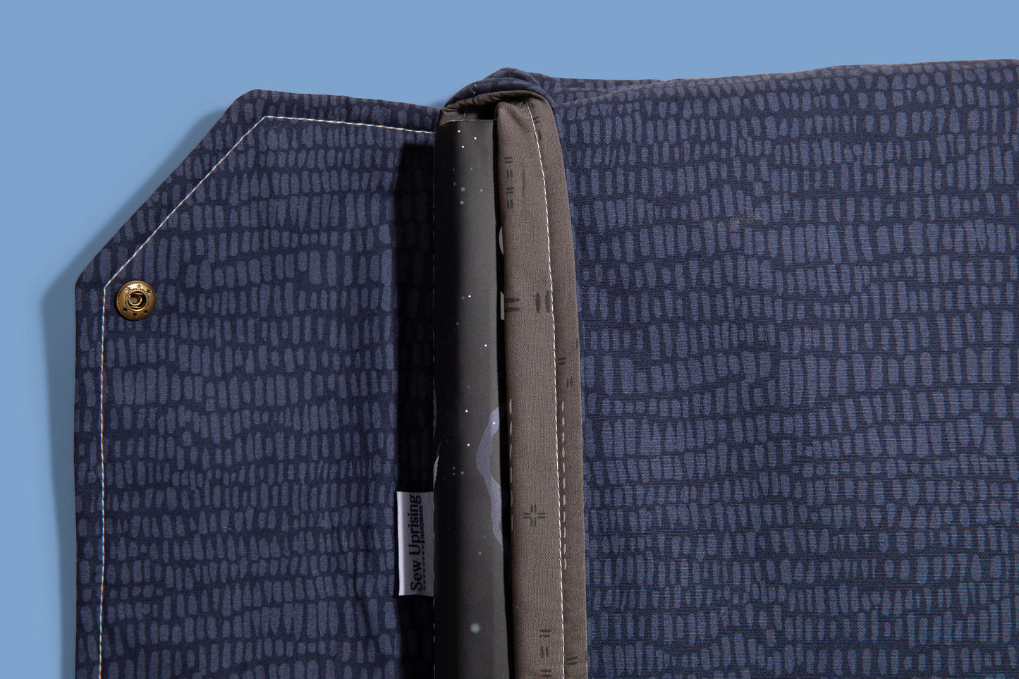 Dark Blue Hatch Fabric E-Reader and Book Sleeve
